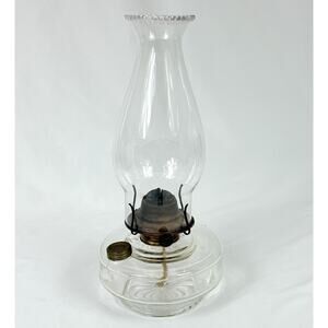 Antique EAPG Glass Oil Lamp Side Fill Cap Eagle Burner w/ Chimney